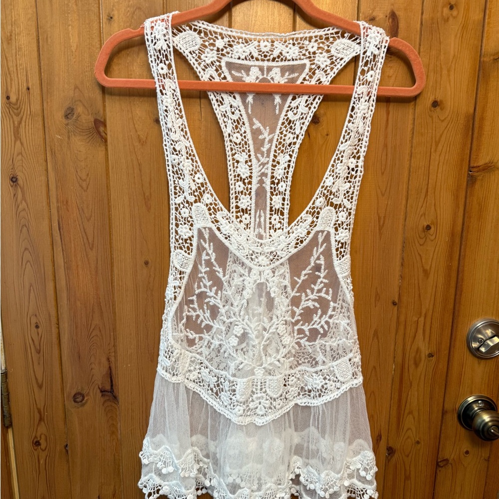 Elegant White Lace Swim Coverup - Picture 2 of 2
